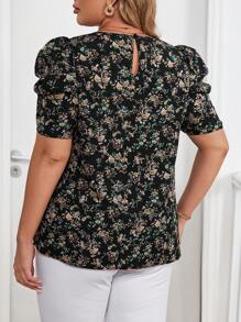 SHEIN Clasi Áo sơ mi tay ngắn in họa tiết hoa giản dị cỡ lớn - màu đen - Xem 2