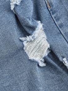 SHEIN MOD Women Front Button Multiple Pockets Frayed Hem Denim Mini Skirt - Light Wash - View 4