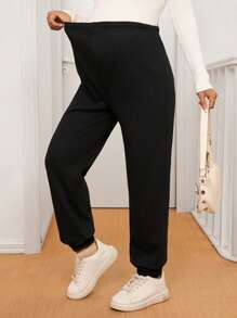 SHEIN Umstandsmode Unifarben Hose mit hoher Taille, Lässig