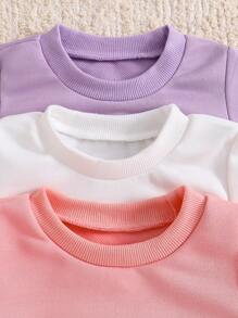 3pcs Infant Girls' Simple Round Neck Halloween Heat Transfer Cute Outfit - Multicolor - View 5