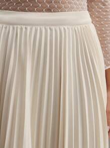 Anewsta Falda plisada elegante de unicolor para mujer - Beis - Ver 8