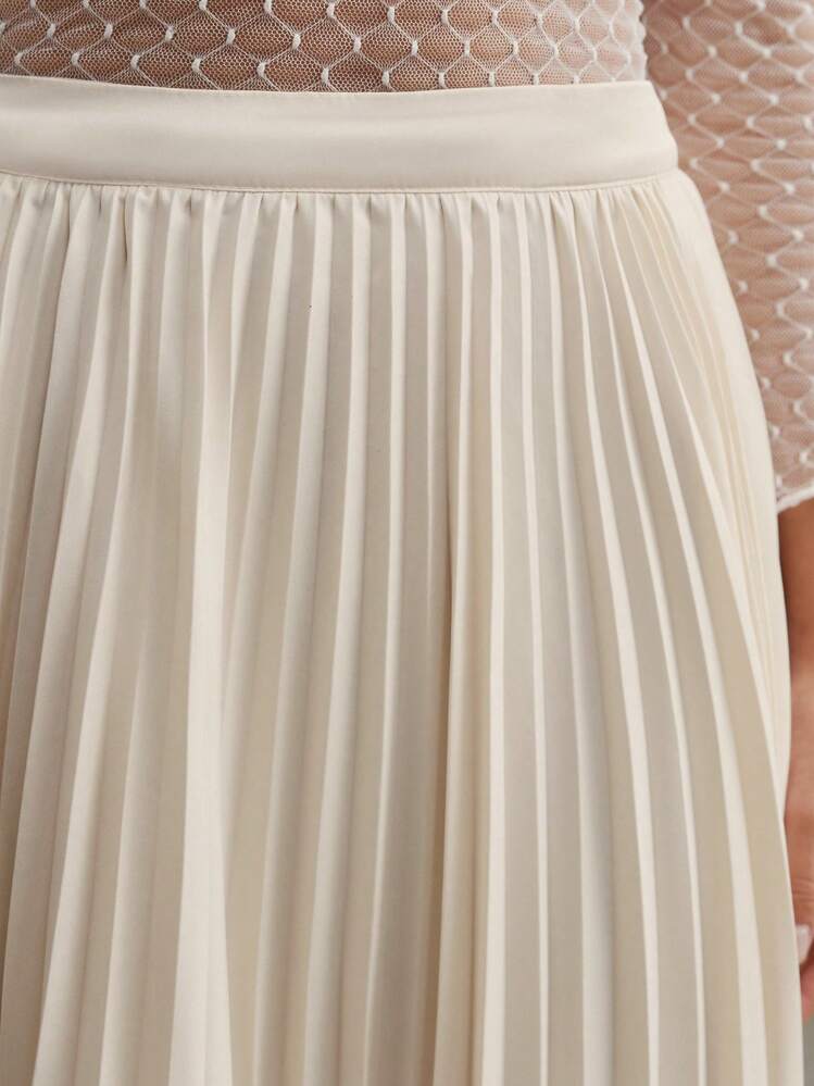 Anewsta Essential Saia Plissada Elegante de Cor Sólida para Mulheres - Bege - Visão 7