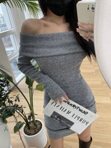 DAZY Vestido mini slim fit de un hombro de unicolor para mujer, gris, primavera/verano/otoño