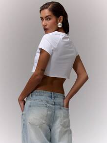 MUSERA Notch Neck Fitted Cropped Top Vacation Spring Summer Fall