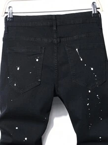 Manfinity Roughcore Men's Pocket Splatter Paint Print Distressed Casual Jeans, Emo Style - Black - View 4