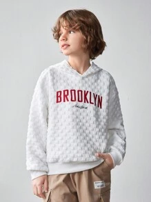 SHEIN Áo nỉ rộng rãi in chữ dành cho bé trai tuổi teen, trang phục thể thao thường ngày. - trắng - Xem 1