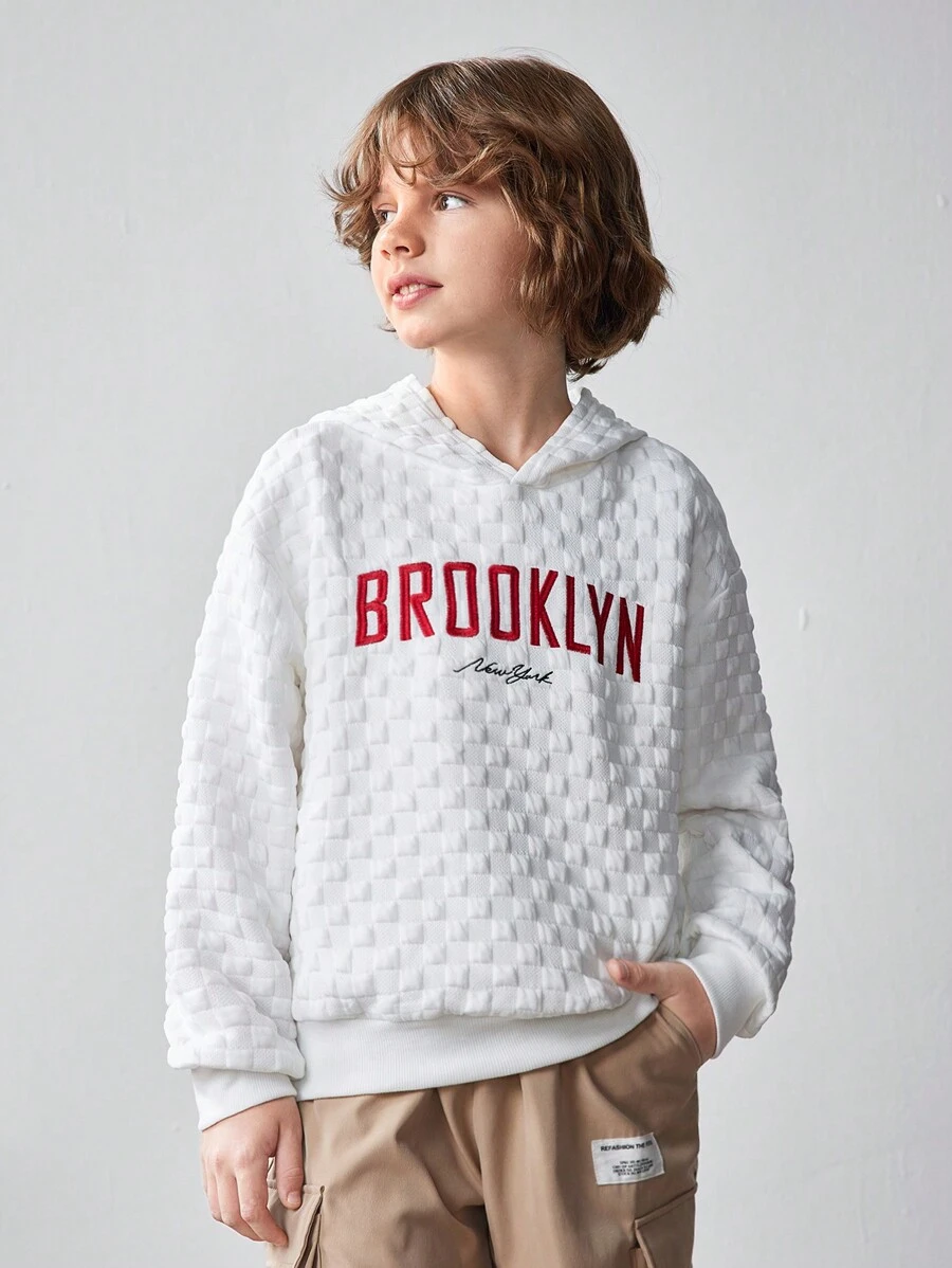 SHEIN Áo nỉ rộng rãi in chữ dành cho bé trai tuổi teen, trang phục thể thao thường ngày. - trắng - Xem 1