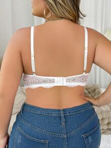 Plus Size Lace Trim Backless Camisole With Underwire Full Cup Bra, Lingerie - White - View 2