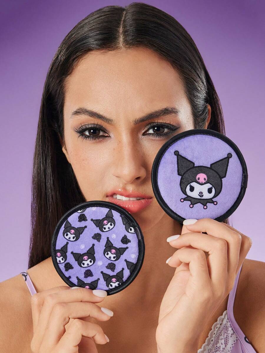 HELLO KITTY AND FRIENDS | SHEIN 2pcs Cartoon  Printed Reusable Makeup Remover Pads