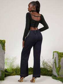 evoluSHEIN X Anitta The Perfect Party 设计师女士夏季纯色长袖扭纹前短款系带衬衫，节日、感恩节、节日