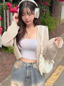 DAZY Women's Button Down Long Sleeve Solid Color Casual Knitted Cardigan