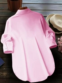 Women's Fashion Side Slit Hem Faux Pocket Casual Blouse