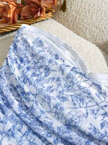 KARISMINA Atasan Camisole Rajut Jala Kasual Elegan Wanita dengan Motif Cetak, Pas Badan, Untuk Liburan Musim Panas - Blue and White - View 4