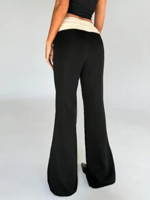 Aloruh Women's Autumn/Winter New Color Block Ruffle Patchwork Flared Pants