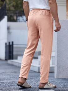 Manfinity VCAY Men's Solid Color Front Tie Pocket Minimalist Casual Pants - Pink - View 2