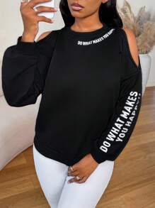 BamGleam 女士休闲标语印花长袖宽松卫衣，适合秋冬季毕业季、返校季、教师节等场合，返校季套头衫，秋季卫衣 - 黑色 - 查看 6