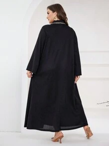 Modelyn Vestido casual de talla grande con parches y tela elástica - Negro - Ver 2