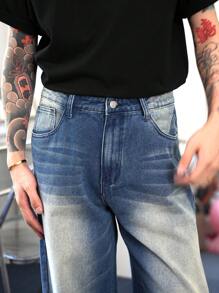 Manfinity Hypemode Men's Dark Blue Pocket Loose Straight Leg Casual Jeans