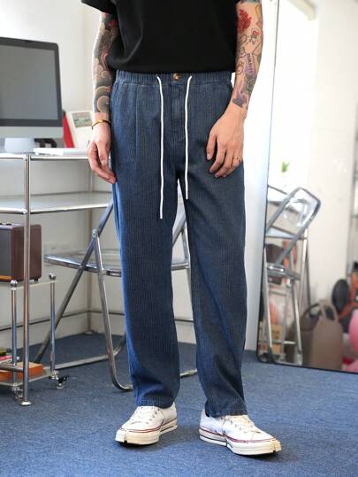 Claim Dot Men's Dark Blue Vintage Washed Loose Relaxed Fit Wide Leg Balloon Jeans