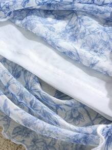 KARISMINA Atasan Camisole Rajut Jala Kasual Elegan Wanita dengan Motif Cetak, Pas Badan, Untuk Liburan Musim Panas - Blue and White - View 5