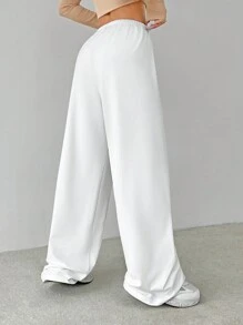 SHEIN Tall Soft White Knitted Home Baggy Pants, Loose Pants - White - View 3