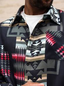 Manfinity Homme Men's Button-Up Long Sleeve Fashion Allover Print Casual Jacket