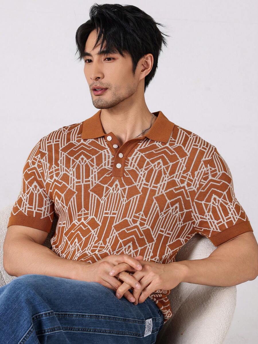 Manfinity Homme Áo thun nam tay ngắn in họa tiết rộng rãi có nút cài cúc thông thường - Nhiều màu - Xem 1