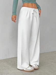 SHEIN VCAY Plus Size Casual Solid Color Drawstring Waist Pants