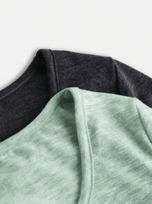 SHEIN Girlism 2pcs Tween Girls' Fitted Casual Solid Color U-Neck Ruched Long Sleeve T-Shirt Sets