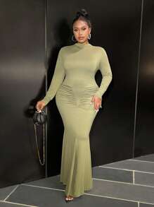 Slaydiva Plus Size Women's Elegant Formal Mermaid Dress With Long Sleeves, For Fall/Winter