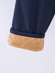 SHEIN Tween Boy Solid Blended Fleece All-Match Casual Pants - Blue - View 3