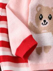 女婴提花针织圣诞卡通图案开衫 - 粉色 - 查看 4