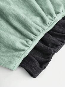 SHEIN Girlism 2pcs Tween Girls' Fitted Casual Solid Color U-Neck Ruched Long Sleeve T-Shirt Sets