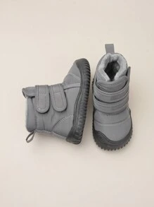 1 par de botas de nieve forradas térmicamente, casuales y sencillas con cierre de gancho y bucle, para niños pequeños, aptas para invierno