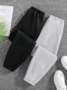 SHEIN Tween Boy 2pcs Solid Elastic Waist Sweatpants - Multicolor - View 2