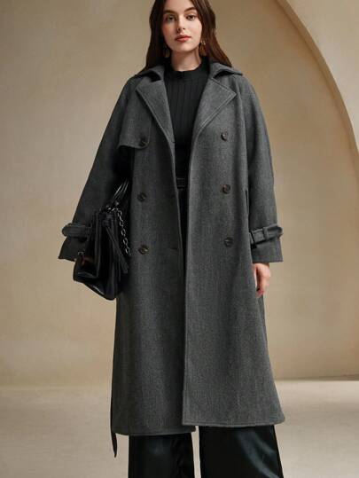 Anewsta Abrigo largo tejido gris de talla grande, para invierno