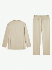 AKNOTIC Formal 2 件套男士宽松休闲西装套装 - 卡其色 - 查看 9