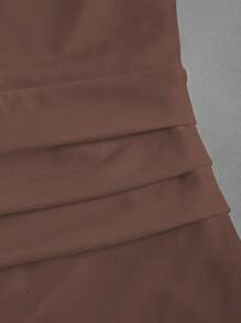 SHEIN Unity Đầm ôm body mini hở vai gợi cảm bất đối xứng - màu nâu - Xem 4