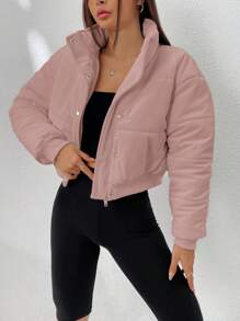 Muchica 女士休闲纯色简约舒适纽扣长袖运动衫 - 粉色 - 查看 5