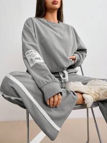 Mulvari Women's Autumn & Winter Loose Casual Sweatshirt With Letter Graphic And Drop Shoulder Design