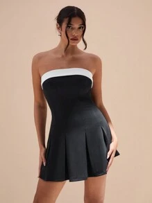 Glamine Women Colorblock Mini Bandeau Bodycon Dress - Black - View 3