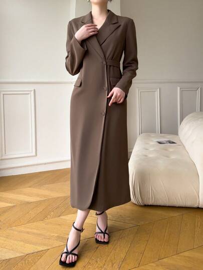 Modelyn 女式不对称翻领长袖纽扣前开襟简约休闲西装外套（秋冬款）