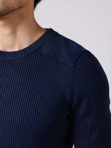 Manfinity Homme Pulover casual pentru bărbați, cu mânecă lungă, cu decolteu uni, toamnă/iarnă - Albastru - Vizualizare 9