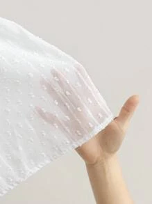 Soleia Áo sơ mi babydoll dài tay họa tiết chấm bi trắng, quần áo dự tiệc tốt nghiệp trở lại trường, trang phục mùa thu - trắng - Xem 9