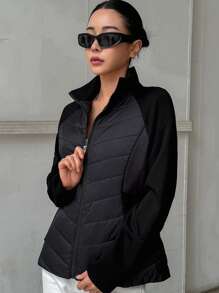 DAZY Quilted Thick Warm Fitted Jacket Padded Coat For Women, Winter,Winter Women Clothes,Padded Coat Women - Black - View 1