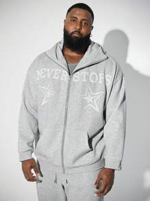 Manfinity VCAY 大码男士休闲宽松针织连帽运动衫秋冬季运动衫 - 灰色 - 查看 4