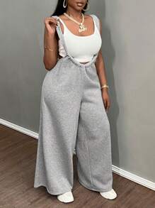 Slaydiva Casual Grey Wide Leg Drawstring Waist Jumpsuit - Grey - View 7