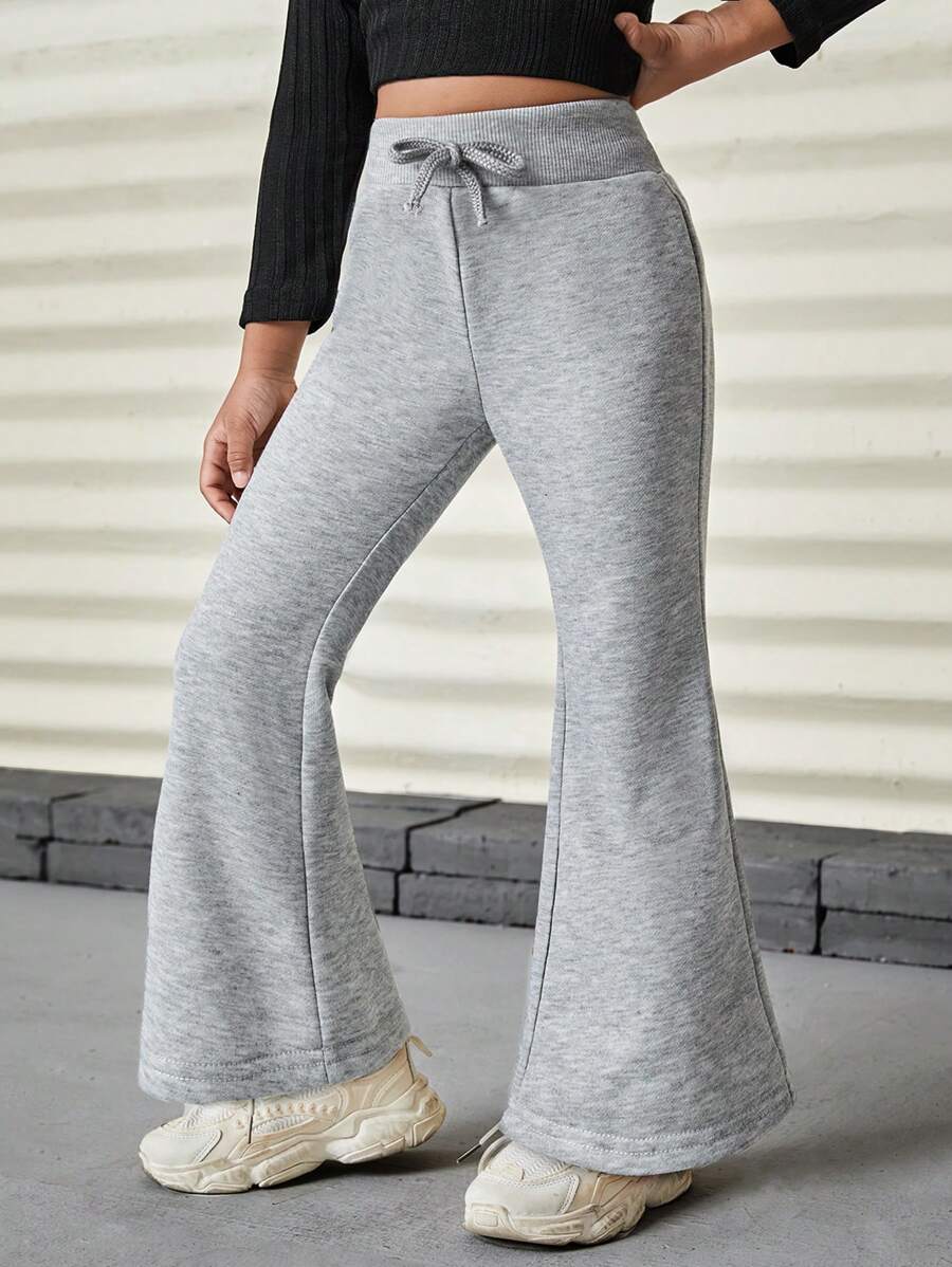 SHEIN Young Girl Solid High Waist Flare Leg Sweatpants For Summer / Fall Outdoor Activities,Casual & Daily Wear & School Daily Flared Sweatpantsflare Sweatpantsflare Sweat Pantswide Leg Sweatpants