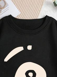 SHEIN Jersey de forro polar con estampado numérico casual para mujer, manga larga, para otoño/invierno