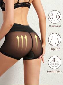 2pcs Women Solid Color Mesh Splicing Shaping Shorts Set - Multicolor - View 2
